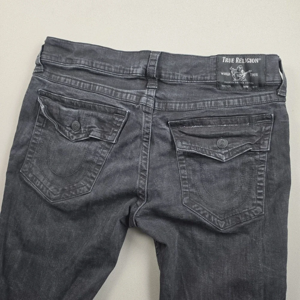 True Religion Rocco Relaxed Skinny Jeans Mens 38 Black Faded Flap Pocket Stretch